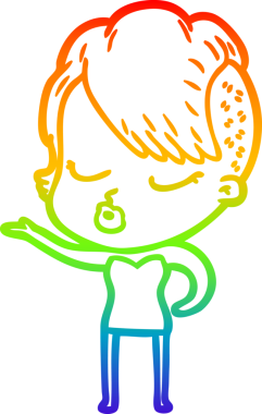 Gökkuşağı gradyan çizgi çizimi Bir insan tarafından çizilmiş güzel hippi kız