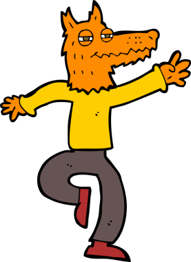 Bir insan tarafından çizilmiş mutlu tilki adam.