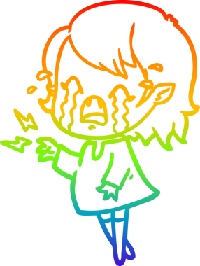 Gökkuşağı gradyan çizimi bir insan tarafından çizilmiş ağlayan vampir kız çizgi