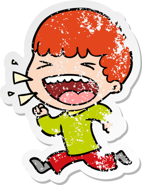 Bir insan tarafından çizilmiş gülen bir karikatür çıkartması.