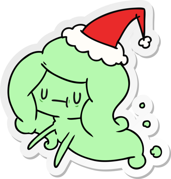 Bir insan tarafından çizilmiş Kawaii hayaletinin el çizimi Noel çıkartması.