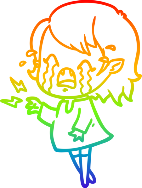 Gökkuşağı gradyan çizimi bir insan tarafından çizilmiş ağlayan vampir kız çizgi