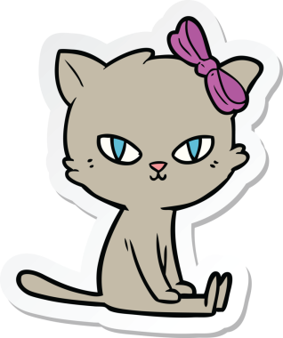 Bir insan tarafından çizilmiş şirin bir çizgi film kedisinin çıkartması.