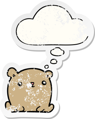 Düşünce baloncuğu olan sevimli çizgi film ayısı bir insan tarafından çizilmiş yıpranmış bir çıkartma gibi.