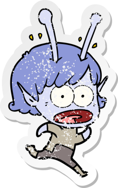 Bir insan tarafından çizilmiş uzaylı bir kızın karikatür çıkartması.