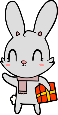 Bir insan tarafından çizilmiş Noel hediyeli şirin çizgi film tavşanı.