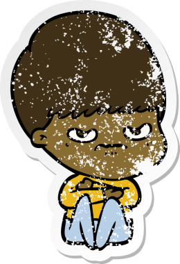 Bir insan tarafından çizilmiş kızgın bir çocuğun sıkıntılı çıkartması.