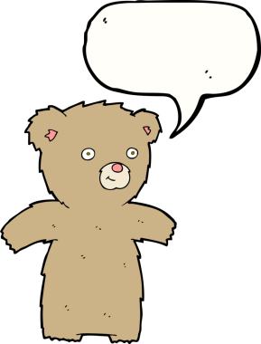 Bir insan tarafından çizilmiş konuşma balonlu oyuncak ayı.