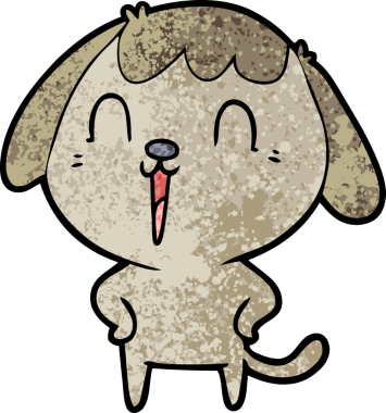 Bir insan tarafından çizilmiş mutlu bir köpek.