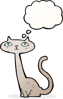 Bir insan tarafından çizilmiş düşünce kabarcığı olan çizgi film kedisi.