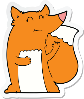 Bir insan tarafından çizilmiş mutlu bir tilkinin çıkartması.