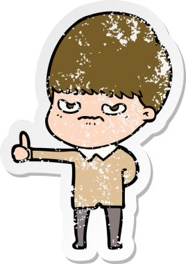 Bir insan tarafından çizilmiş kızgın bir çizgi film çocuğunun sıkıntılı çıkartması.