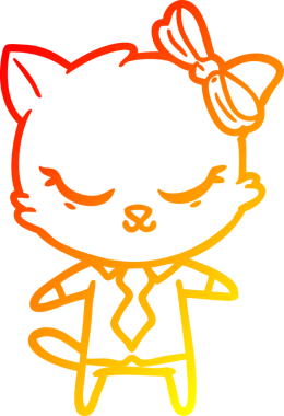 Bir insan tarafından çizilmiş sevimli bir iş kedisinin sıcak çizgi çizimi.