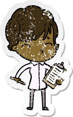 Bir insan tarafından çizilmiş bir karikatür kadının sıkıntılı çıkartması.