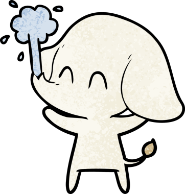 Bir insan tarafından çizilmiş su püskürten sevimli bir fil.