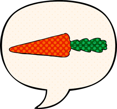 Bir insan tarafından çizilmiş çizgi roman tarzında konuşma balonu olan havuç.