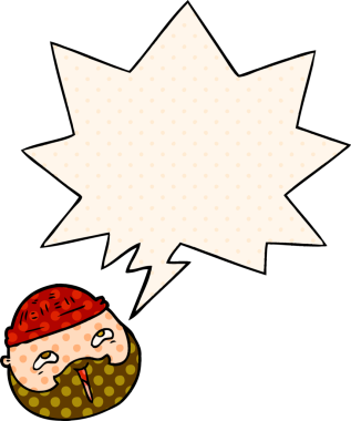 Çizgi roman tarzında sakallı, sakallı, çizgi roman karakteri bir insan tarafından çizilmiş erkek yüzü.