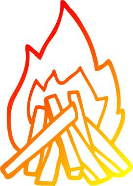 Bir insanın çizdiği karikatür kamp ateşinin sıcak çizgi çizgisi.