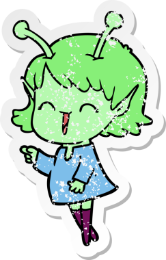 Bir insan tarafından çizilmiş uzaylı bir kızın kederli çıkartması.