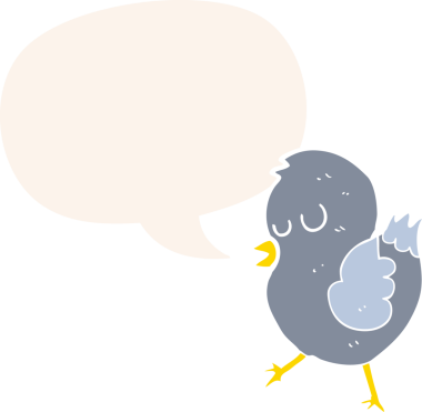 bir insan tarafından çizilmiş, konuşma baloncuklu çizgi film kuşu.