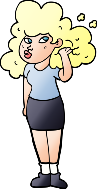 Bir insan tarafından çizilmiş saçla oynayan karikatürcü kız.