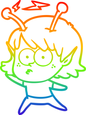 Gökkuşağı gradyan çizgisi bir insan tarafından çizilmiş uzaylı bir kızın çizimi