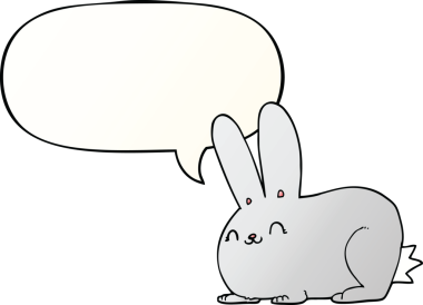 Bir insan tarafından çizilmiş, konuşma baloncuklu çizgi film tavşanı.