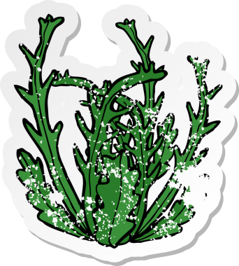 Bir insan tarafından çizilmiş karikatür deniz yosunu etiketi.