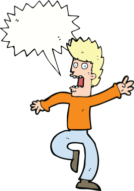 Bir insan tarafından çizilmiş konuşma baloncuğu olan korkmuş bir adam.