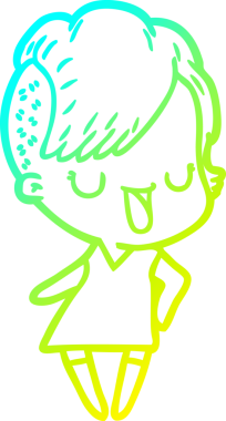 Hipster saç kesimi bir insan tarafından çizilmiş hoş bir çizgi film kızı çizimi.