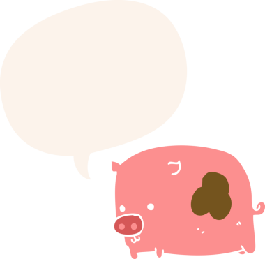 Bir insan tarafından çizilmiş, konuşma baloncuklu çizgi film domuzu.