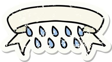 Bir insan tarafından çizilmiş yağmur damlalarının olduğu eski bir etiket.