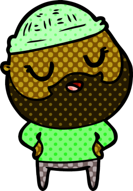 Bir insan tarafından çizilmiş sakallı sevimli bir çizgi film adamı.