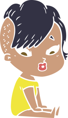 Düz renkli çizgi film bir insan tarafından çizilmiş kızı şaşırttı.