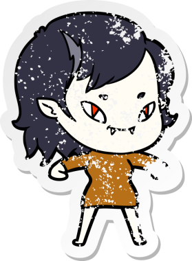 Bir insan tarafından çizilmiş, karikatür dostu vampir bir kızın sıkıntılı çıkartması.