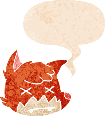 çizgi film ölü tilki yüzü grunge sıkıntı retro stil bir insan tarafından çizilmiş konuşma balonu