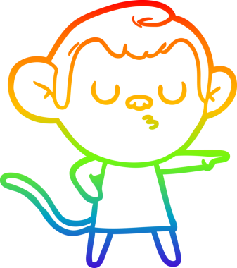 Gökkuşağı gradyan çizgi çizimi bir insan tarafından çizilmiş sakin maymun