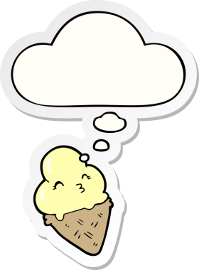 Düşünce baloncuklu karikatür dondurması insan tarafından çizilmiş bir çıkartma.