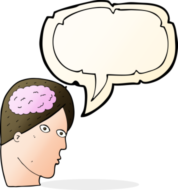 Bir insan tarafından çizilmiş, beyin sembollü çizgi film kafası.