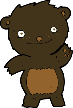 Bir insan tarafından çizilmiş siyah ayı yavrusunu sallayan çizgi film.