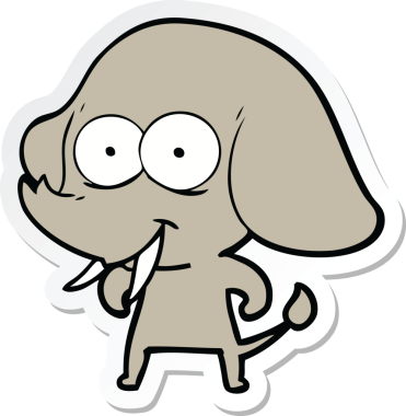 Bir insan tarafından çizilmiş mutlu bir filin çıkartması.