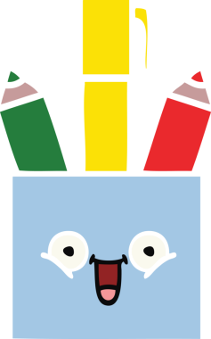 Bir insan tarafından çizilmiş bir kalem tenceresinin düz renkli retro karikatürü