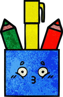 Bir insan tarafından çizilmiş bir kalem tenceresinin retro grunge desen karikatürü