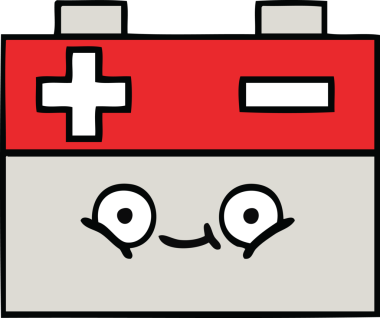 Bir insan tarafından çizilmiş bir araba aküsünün sevimli karikatürü.