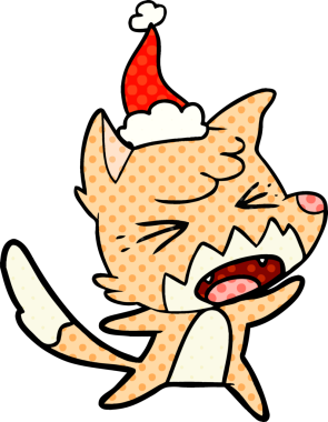 kızgın el çizilmiş çizgi roman tarzı Noel Baba şapkası giyen bir tilki insan tarafından çizilmiş.