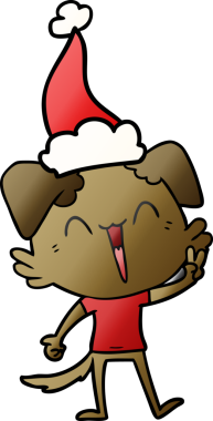 Bir insan tarafından çizilmiş küçük mutlu köpek eli çizilmiş Noel Baba şapkası.