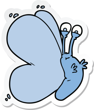 Bir insan tarafından çizilmiş komik bir kelebeğin çıkartması.