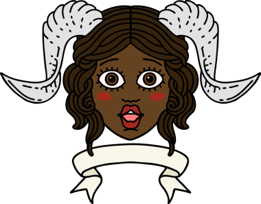 Retro Dövme Biçimi karakter yüzünü bir insan tarafından çizilmiş parşömen pankartıyla düzenliyor