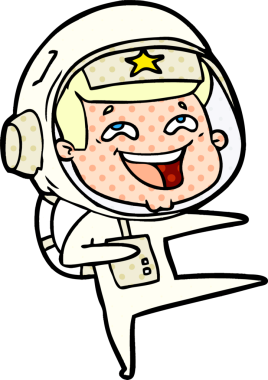 Bir insan tarafından çizilmiş gülen astronot çizgi filmi.