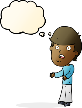 Bir insan tarafından çizilen düşünce baloncuğuyla şok olmuş bir adam.